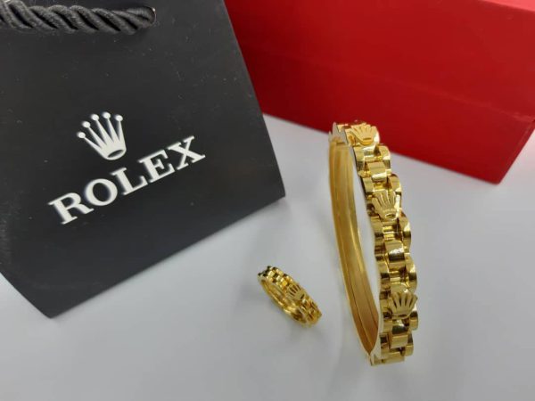 ست دستبند و انگشتر رولکس طلایی