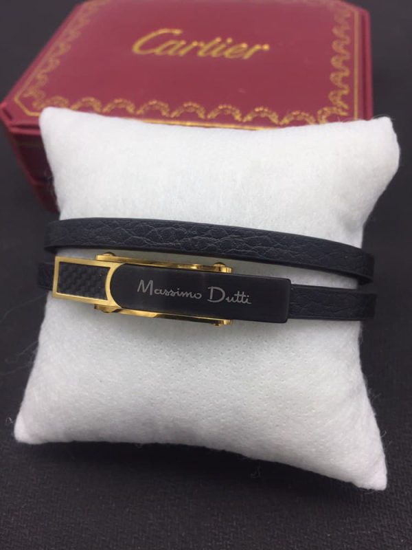 دستبند چرم ماسیمو دوتی مشکی طلایی