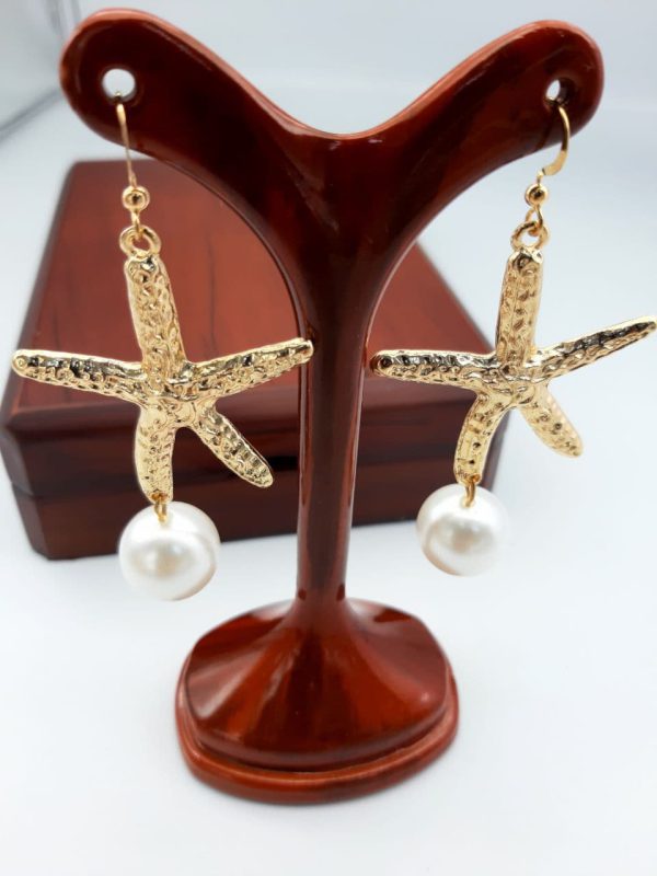 گوشواره ستاره دریایی با آویز مرواریدی