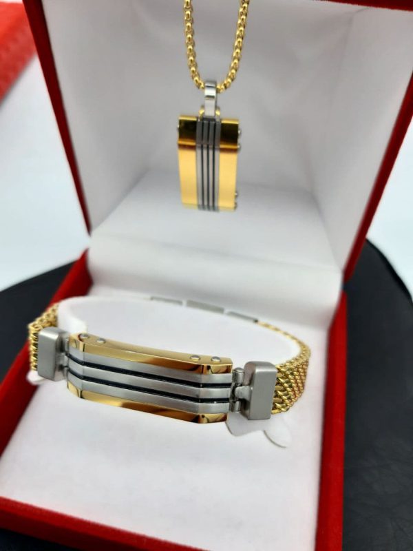 ست دستبند و گردنبند مردانه طلایی سیلور خاص
