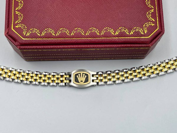 دستبند رولکس نقره ای طلایی با پلاک خاص