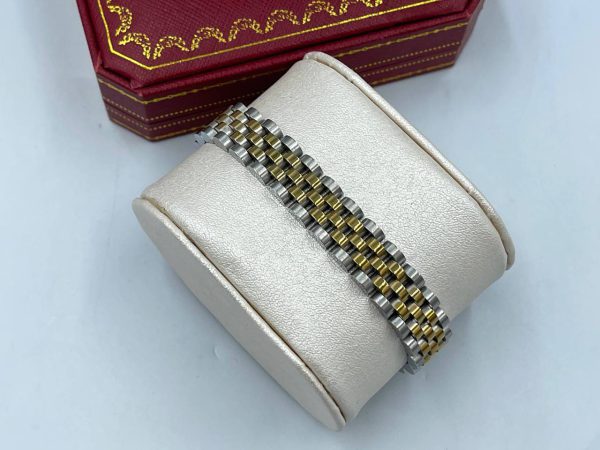 دستبند رولکس سفید طلایی سایز متوسط