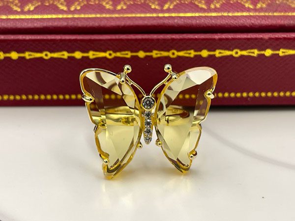 انگشتر پروانه طلایی کریستال شفاف