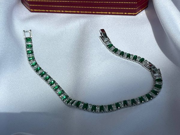 دستبند تنیسی طرح جواهر سبز و نقره ای