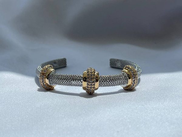 دستبند پرتفینو مفتولی نقره ای و طلایی