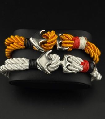 دستبند طنابی طرح لنگر در دو رنگ تابستانی سفید و زرد خردلی