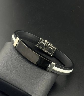 دستبند-مردانه-اسپرت-رابر-سفید-مشکی