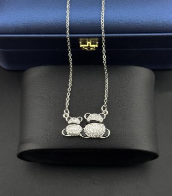 گردنبند مادر و کودک طرح خرس پاندا | نقره‌ای تمام نگین‌دار