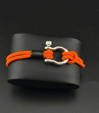 دستبند طنابی نارنجی اسپرت با قفل فلزی سیاه مدل شکل یا نعل اسبی