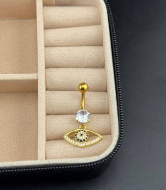 پیرسینگ ناف آویزدار طرح چشم‌نظر طلایی