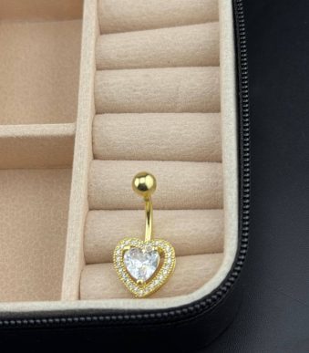 پیرسینگ ناف طلایی نگین‌دار طرح قلب