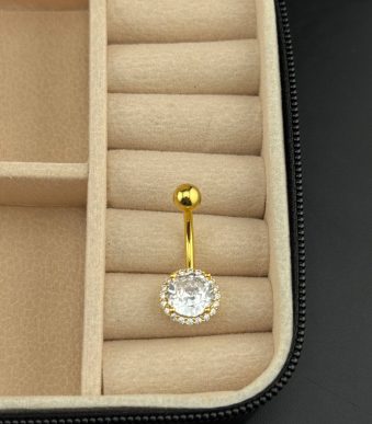 پیرسینگ ناف طلایی نگین‌دار ساده