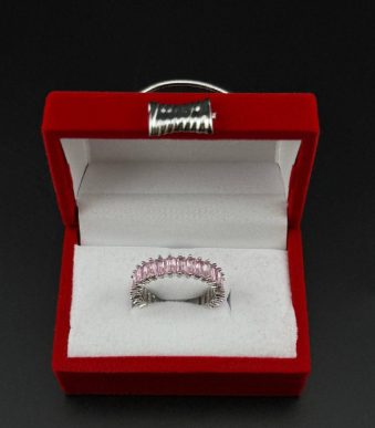 انگشتر زنانه استیل تنیسی صورتی نگین دار